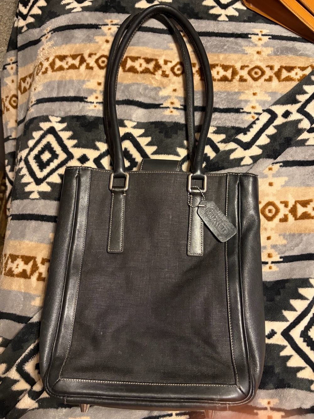 Coach EUC Vintage Bonnie Cashin Slim  Leather-Trim LinenTote